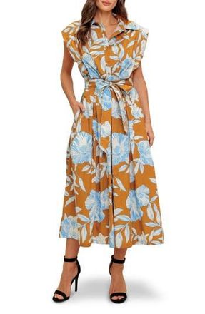 Flying Tomato Print Midi Shirtdress in Brown Blue at Nordstrom Rack, Size Large