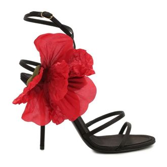 Dolce & Gabbana Schoenen, Dames, Zwart, 37 EU, Satijn, Keira Sandalen met Applicatiebloemen