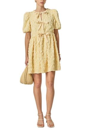 English Factory Crinkled Puff Sleeve Tie Front Minidress in Butter Yellow at Nordstrom, Size X-Small