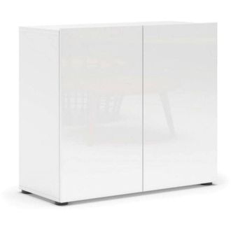 Dmora Credenza Ortoclasio, Madia un Ripiano, 2 Vani Made in Italy, 38x90x79h cm Bianco Lucido