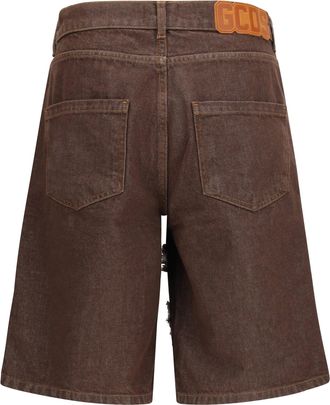 GCDS Mens Lounge Logo Denim Shorts Dark Brown-Brown Cotton Bermuda Brown/brown