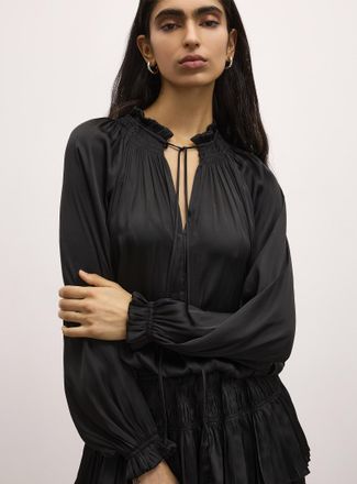 Icone Womens Smocked details tiered satiny minidress