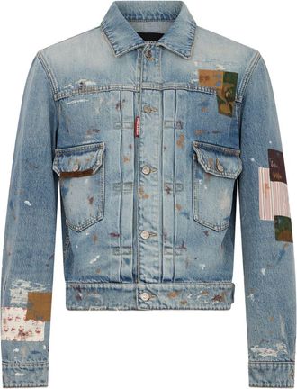 Dsquared2 Medium Wash Patchwork Denim Jacket