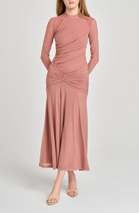 Wayf Selene Ruched Long Sleeve Dress in Rose at Nordstrom, Size X-Small