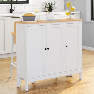 IDMarket Mesa de bar en isla Achille y 2 taburetes de madera blanca con tablero de haya