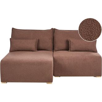 Beliani Modular Right Hand Corner Sofa Brown Boucle Upholstered with Sleeping Function and Storage Minimalistic Style NERBO