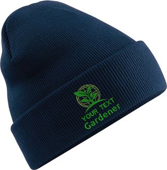 Generic Personalised Embroidered Any Text Gardener Service BC045 Beanie, Farmer Your Text Name Work Wear Unisex Beanie Hat (French Navy)
