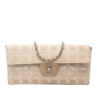 Chanel Pre-owned Clutches, female, Beige, Size: ONE SIZE Pre-owned Vintage Nylon Flap Shoulder Bag