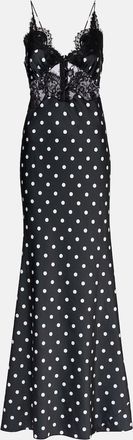 Self Portrait Polka-dot lace-trimmed satin gown