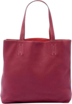 Herm&egrave;s Pre-owned Double Sens Tote Bag - Dames - Vintage Shopper - Rood - ONE Size - Leer - Vintage