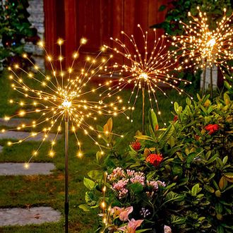 OEM Juego De 2 Luces Solares Para Jard&iacute;n, Guirnaldas De Luces Decorativas Con Forma De Fuegos Artificiales, 120 Led Blancos C&aacute;lidos, Resistentes Al Agua P