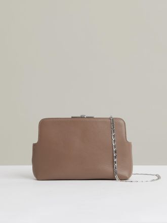 Reiss Neutral Leather Frame Clutch Bag