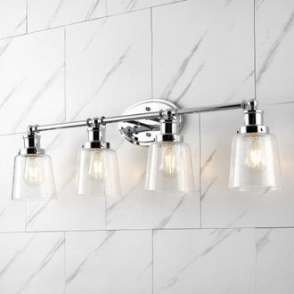 Jonathan Y Designs Beverly 31.75 4-Light Iron/Seeded Glass Classic Cottage LED Vanity Light