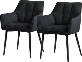 ML Design Ml-design - Set 2x Silla de Comedor con Respaldo y Reposabrazos Asiento Acolchado Negro Tapizado de Tejido de Rizo con Patas de Metal Sillón de