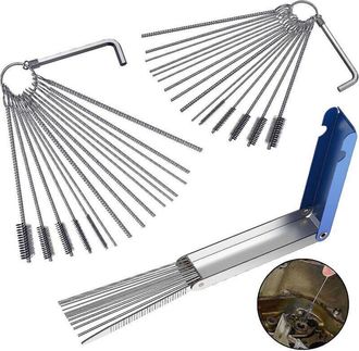 OEM Kit De Limpieza De Carburadores Para Motocicletas Y Quads: Incluye 20 Agujas, 10 Cepillos Y 2 Llaves Hexagonales Crv