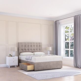 Sloomy Alabama Plush Bed Set With No Drawers Mattress & 26 Headboard in Stone | Size: Single