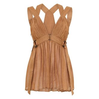 Alberta Ferretti Pleated Top with V-neck - female - Alberta Ferretti - Sleeveless Tops - Beige - M - Tops