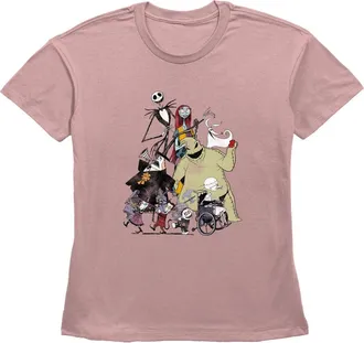 The Nightmare Before Christmas Womens The Nightmare Before Christmas Group Character Shot Graphic T-Shirt in Desert Pink at Nordstrom, Size Xx-Large