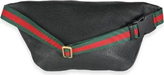 Gucci Pre-owned Belt Bags, male, Black, Size: ONE SIZE Pre-owned Grained Calfskin Logo Print Web Belt Bag
