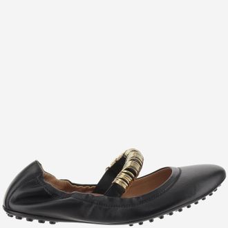 Tod's Womens Ballerina Slippers Nappa Leather Black Lambskin