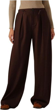 Suncoo Bruine Pantalon voor Stijlvolle Seizoenen - Dames - Wijde Broeken - Bruin - XS - Polyester - Broeken