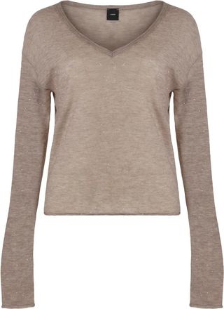 Pinko Salomone Long Sleeve Sequin Top - Dames - V-hals truien - Beige - L - Wol - Truien & Vesten