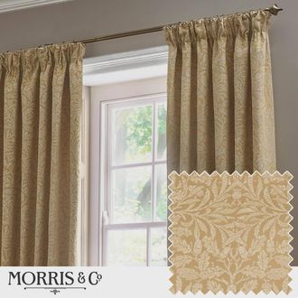 Morris & Co. Acorn Tonal Matt Jacquard Room Darkening Pencil Pleat Curtains in Gold | Size: 229 cm width x 229 cm drop