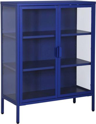 Sweeek Steel and Tempered Glass Display Cabinet 2 Doors Blue 80x35x102 cm - Arkansas