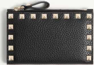 Valentino Garavani Portacarte Con Zip Rockstud In Vitello Granato Donna NERO UNI