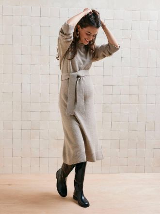 Vertbaudet Umstands-Midikleid aus Strick beige meliert