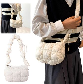 Generic Cymwer Quilted Shoulder Bag Padded Tote Handbag Pleated Sling Bag Armpit Bag (Black)