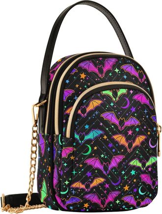 Alaza Crossbody Bags for Women, Womens Crossbody Sling Bags Gothic Bats Moons and Stars Quilted Crossbody Bags Trendy Handbags Travel Cell Phone Purses Bags