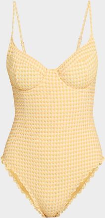 SIMKHAI Suni Textured Gingham One-Piece Swimsuit