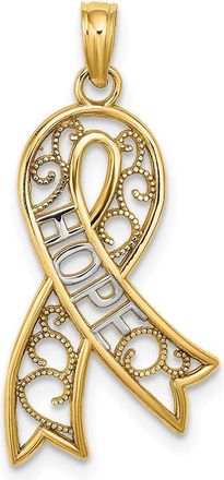 Diamond2Deal 14k Yellow Gold Rhodium Filigree Ribbon HOPE Charm