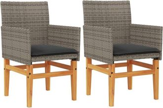 vidaXL Vidaxl - Garden Chairs with Cushions 2 pcs Grey Poly Rattan&Solid Wood