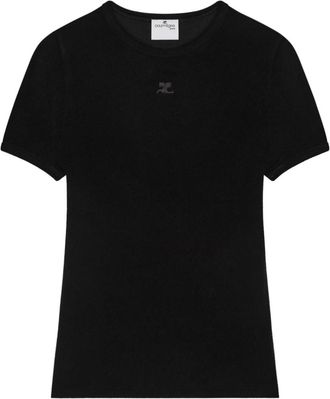 Courr&egrave;ges Black Logo Round Neck T-Shirt
