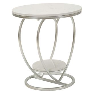 Dmora Mesa De Centro Masaka, Estructura En Forma De Coraz&oacute;n, Redonda, Tapa Blanca, 40x40x46h Cm, Plata
