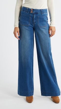 Wit & Wisdom Patch Pocket High Waist Wide Leg Jeans in Blue at Nordstrom, Size 14P
