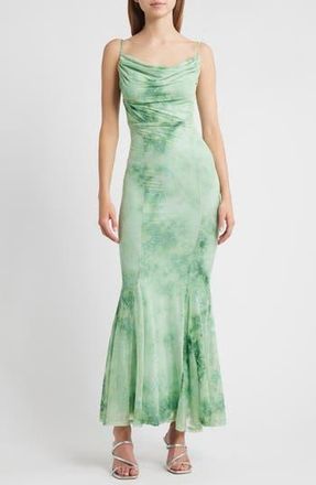 Rare London Floral Burnout Godet Pleat Maxi Dress in Green at Nordstrom Rack, Size Medium
