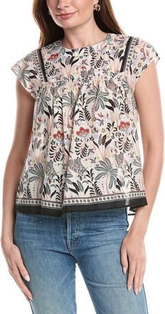 Elie Tahari T Tahari Smocked Trim Woven Blouse