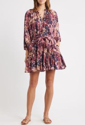 Cleobella Elvia Tie Waist Long Sleeve Minidress in Bergamot Print at Nordstrom Rack, Size X-Large
