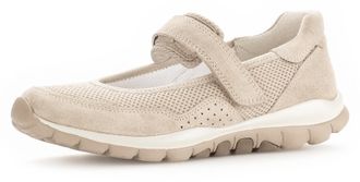 Gabor Riemchenballerina GABOR ROLLINGSOFT, Damen, Gr. 38,5, beige, Textil, Veloursleder, Schuhe Riemchenballerina, Klettschuh, Freizeitschuh, Komfortschuh m
