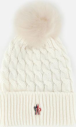 Moncler White Pom Pom Textured Beanie Hat