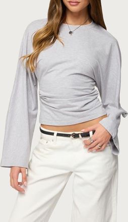 Edikted Charlisa Ruched Long Sleeve Crop Top in Gray-Melange at Nordstrom, Size X-Small