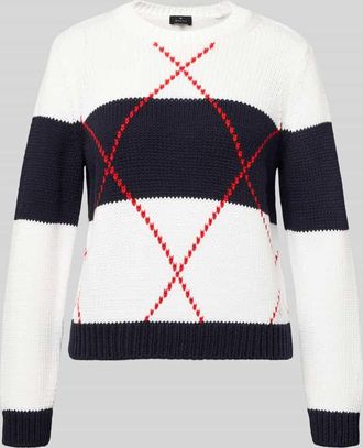 Monari Strickpullover mit Rautenmuster und Rundhalsausschnitt in Marine, Gr&ouml;&szlig;e 36