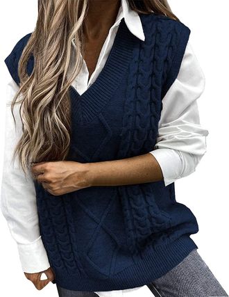 Generic Womens V-Neck Knitted Vest, Womens Sleeveless Sweater Top, Oversize Pullover, Womens Chunky Knit Knitted Jumper, Vest, Autumn Knitted Jumper, Womens W