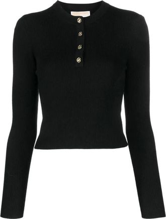 Michael Kors Geribde trui van wolmix - Dames - Ronde hals truien - Zwart - L - Wol - Truien & Vesten