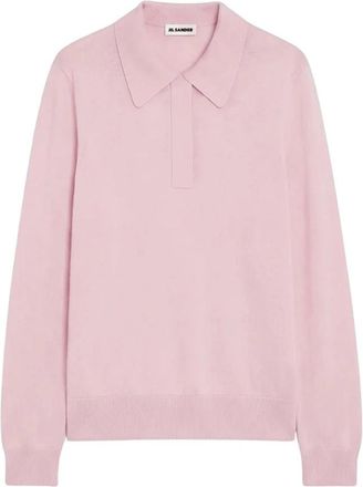 Jil Sander Gebreid Poloshirt met Lange Mouwen - Heren - Polos - Roze - M - Wol - Tops