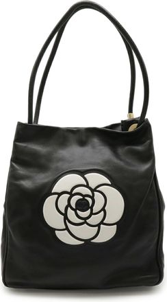 Chanel Black White Leather Shoulder Bag Tote Bag (Pre-Owned)