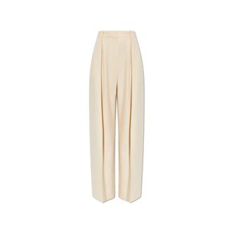 Victoria Beckham Pleated Broeken - Dames - Wijde Broeken - Beige - M - Broeken